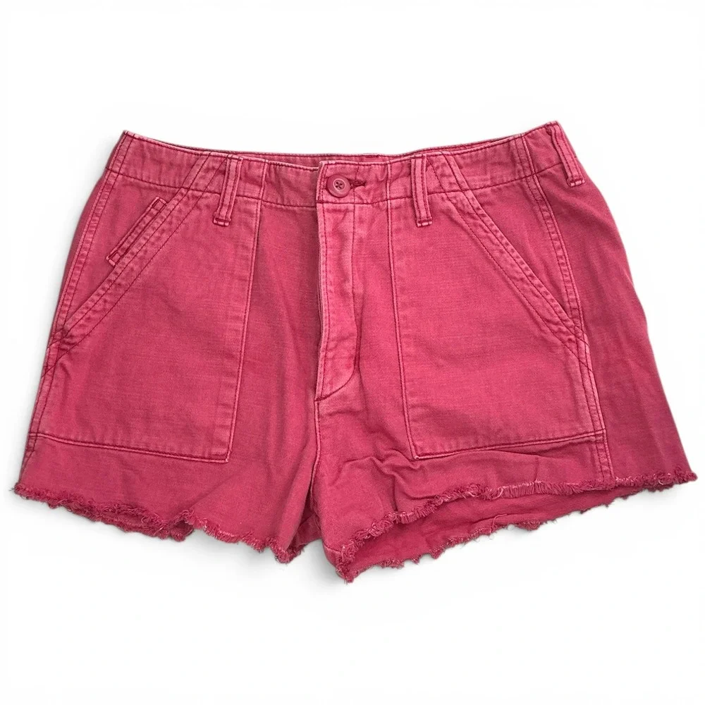 American Eagle Pink Shorts Womens Size 8 Button Fly Raw Hem Patch Pocket 5098
